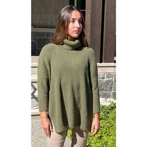 Mersea Olive Green Knit Chalet CowlNeck Fall Oversize Pullover Sweater One Size